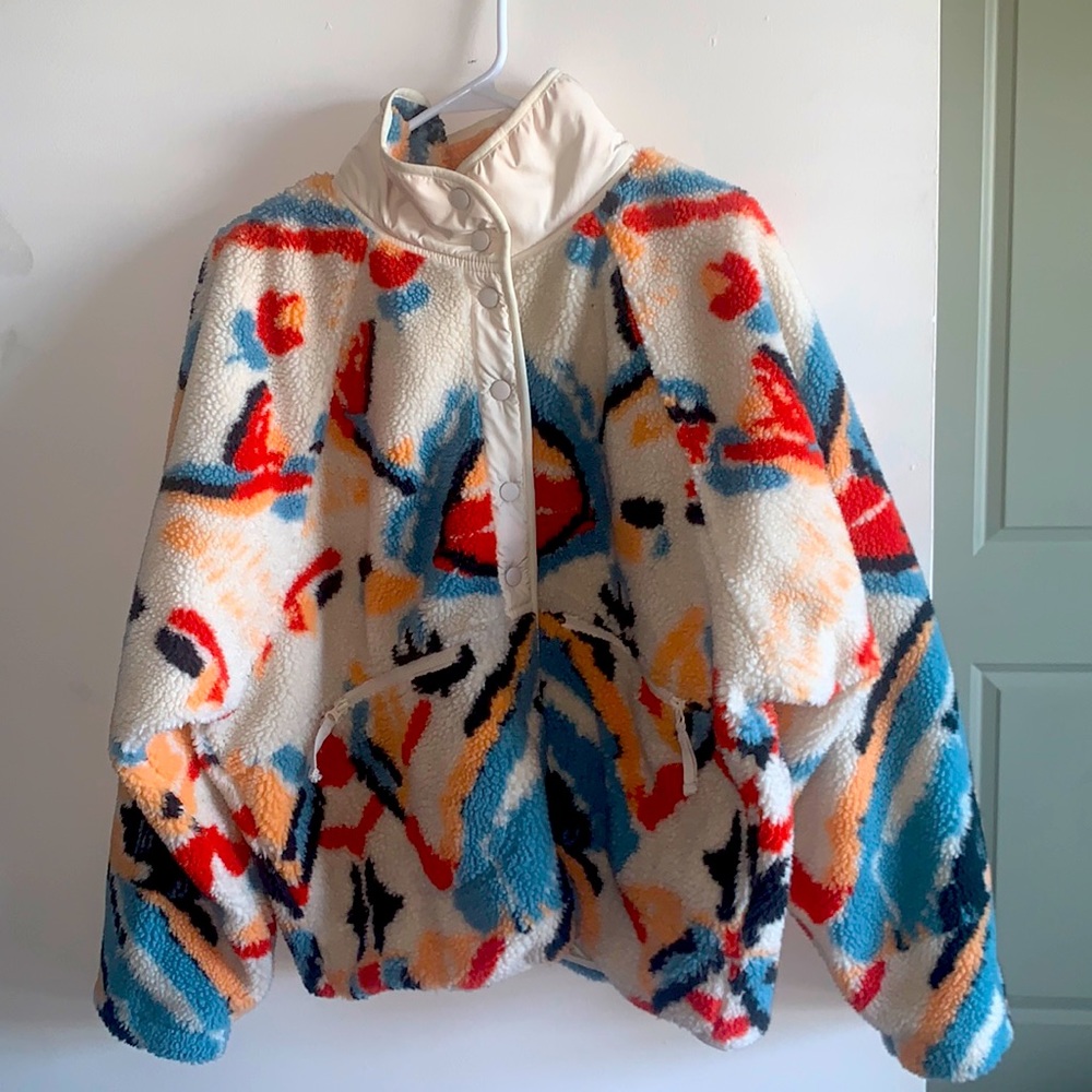 Free People Hit the Slopes Printed Fleece Jacket US LG multi combo